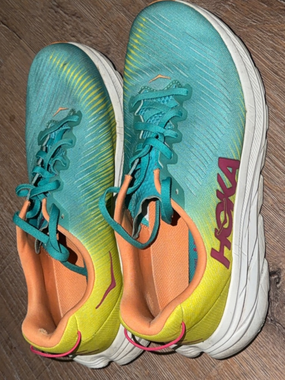 Hoka One One Teal, Yellow & Coral Athletic Running Shoes